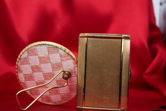 1950s Golden Powder Compact & Vanity Mirror Set