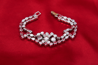 Vintage 1950s Rhodium-Plated Paste Rhinestone Statement Bracelet – 7”