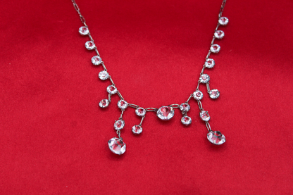 18K Gold Over Sterling Art Deco Paste Diamond Necklace – 1920s Antique