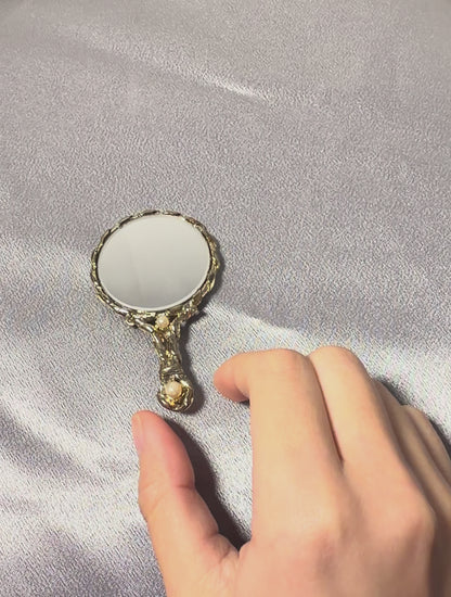 Pearl Pocket Mirror with Red Velvet Backing